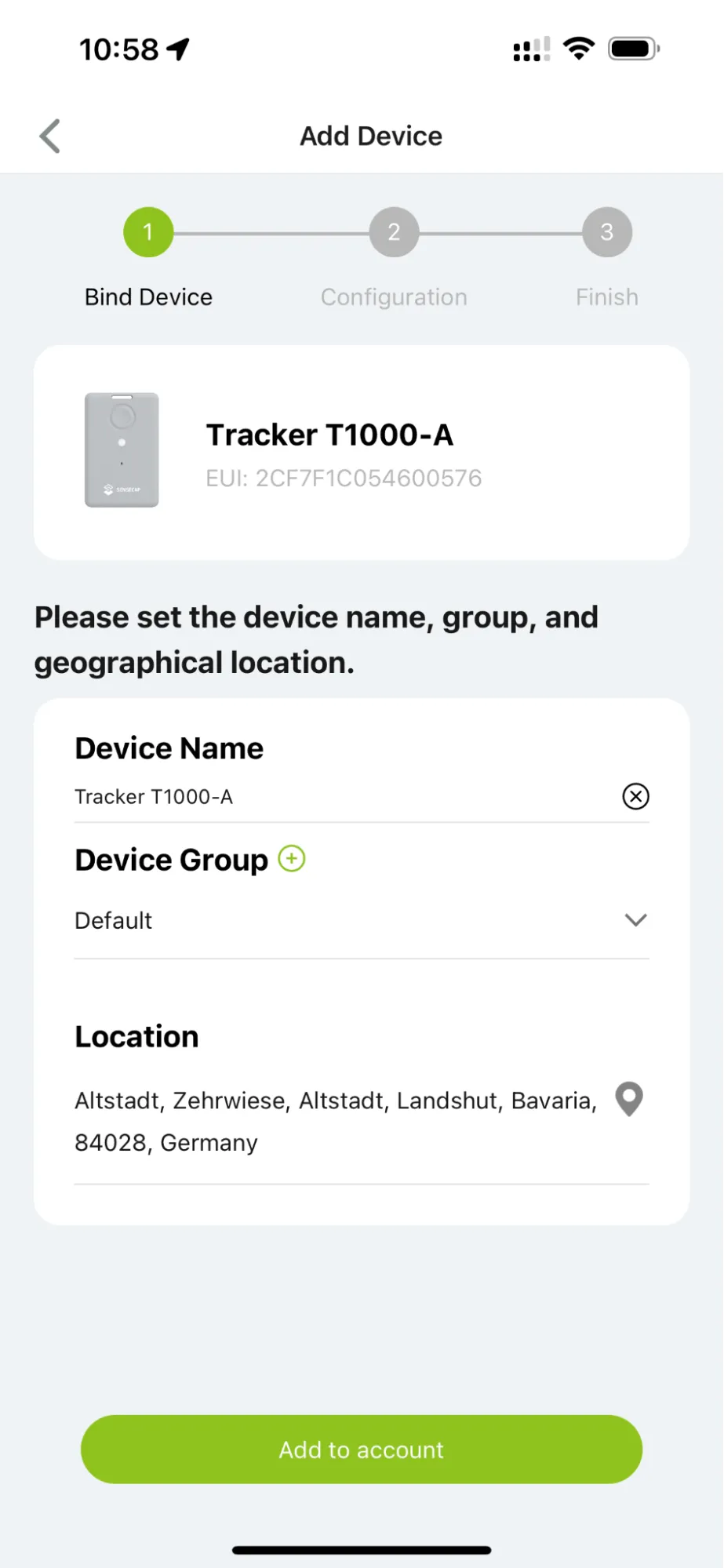 Define a name and assign a group and the location of the tracker