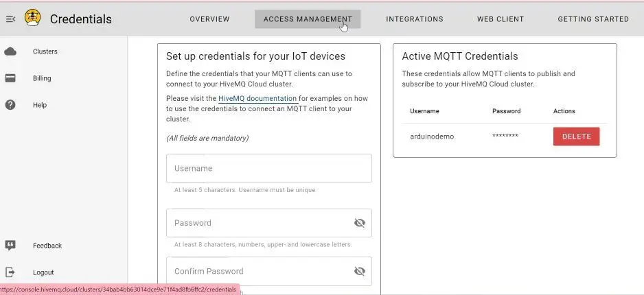 Setting up credentials to allow devices to connect to your MQTT broker