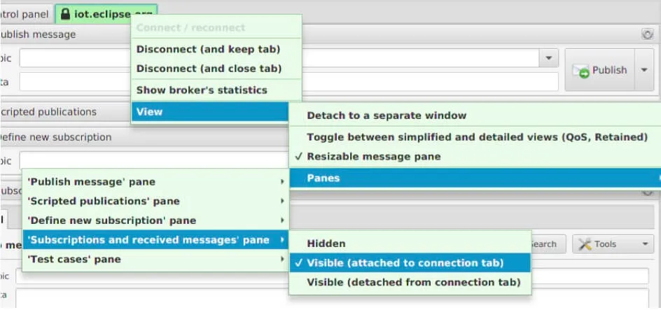 connection tab panes