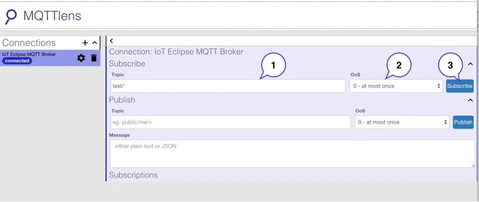 MQTTlens Connection Steps