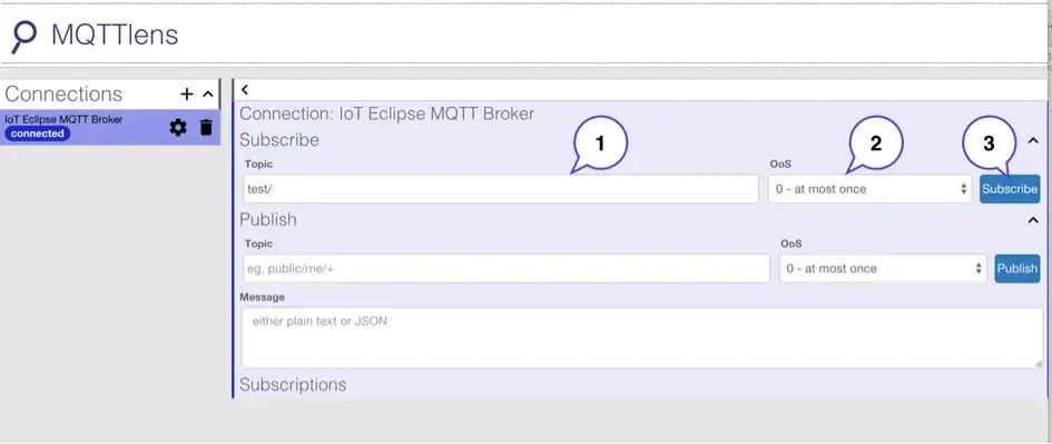 MQTTlens Connection Steps