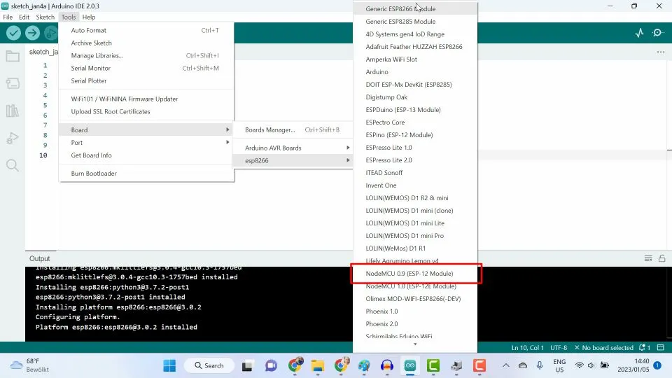 Access the COM port by going to the Port menu