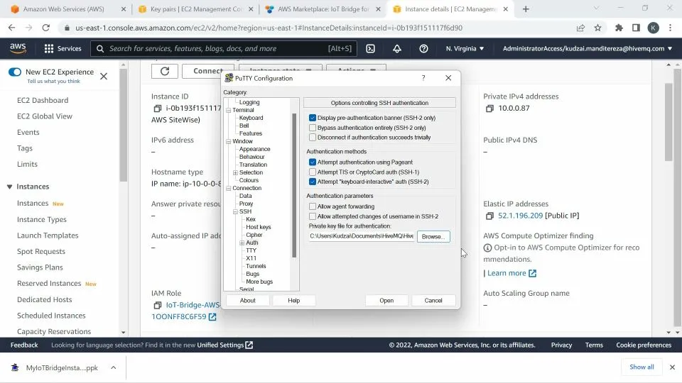 Navigate to my .ppk file that was downloaded when creating my EC2 Key Pair