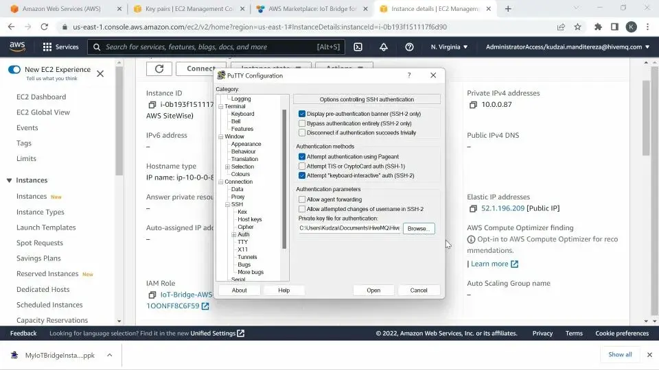 Navigate to my .ppk file that was downloaded when creating my EC2 Key Pair