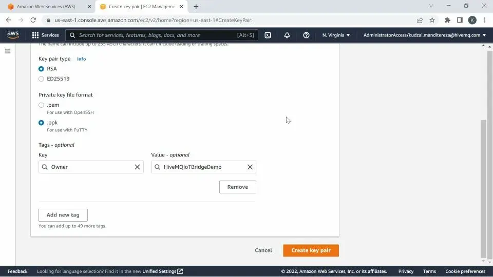 Naming the key as MyIoTBridgeInstance