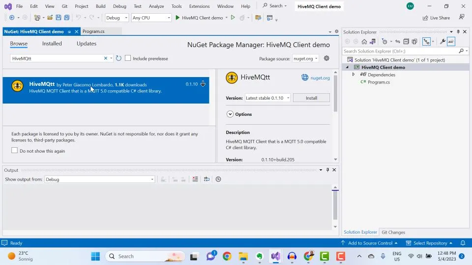 HiveMQtt on Visual Studio IDE