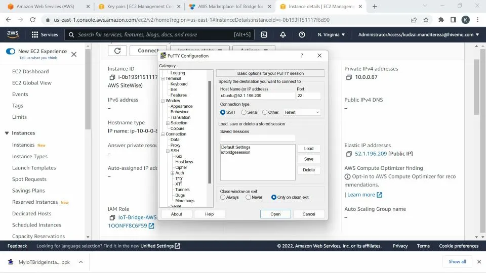 Enter my instance username and public DNS name of the instance in the hostname