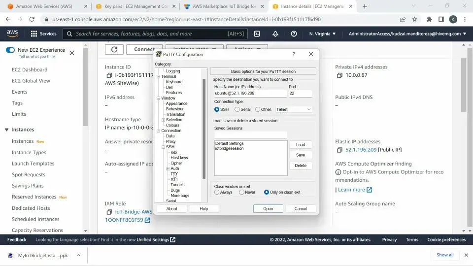 Enter my instance username and public DNS name of the instance in the hostname