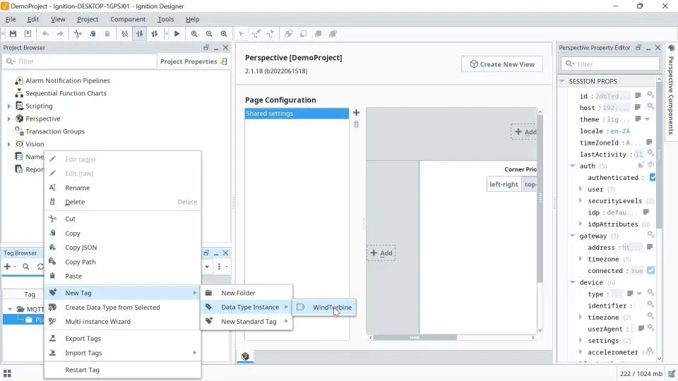 Add New Tag->Data Type Instance->WindTurbine