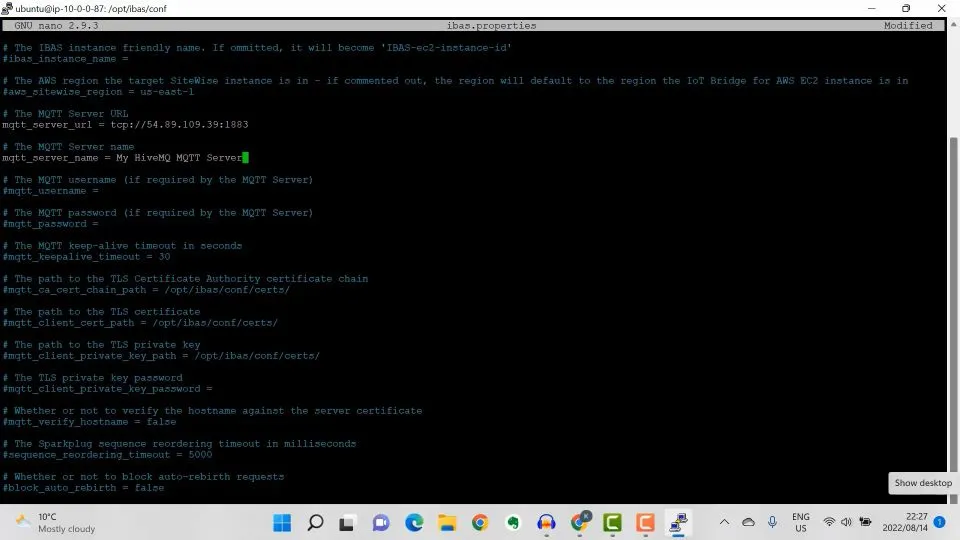 Configure the various options