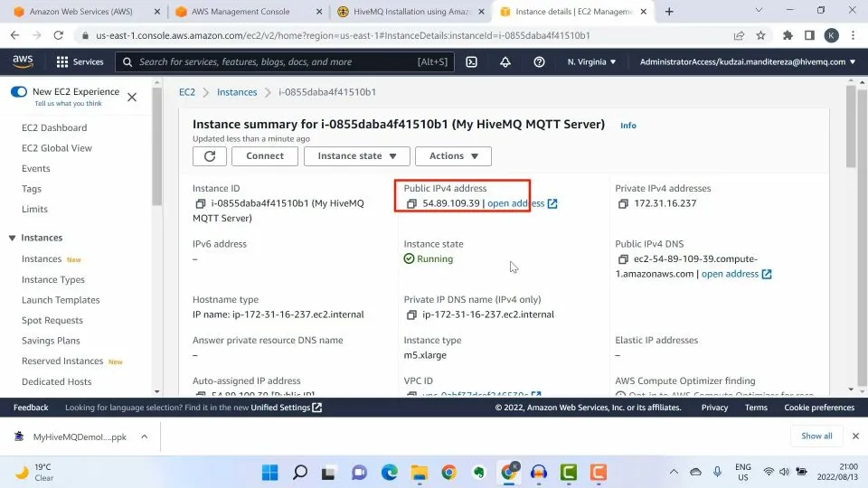 Access the HiveMQ Control Center and check the IP address