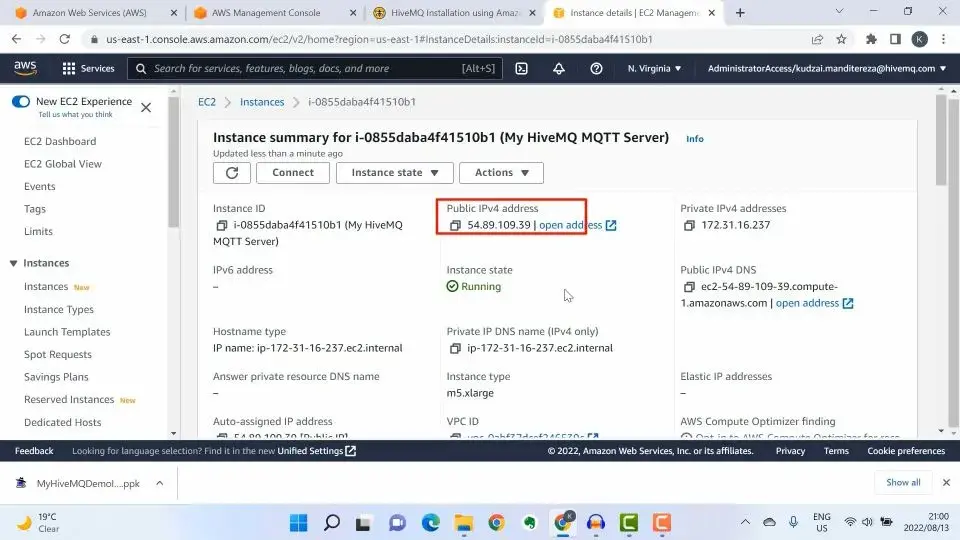 Access the HiveMQ Control Center and check the IP address