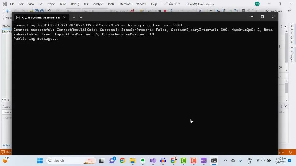 C# console app successful connection to your MQTT broker