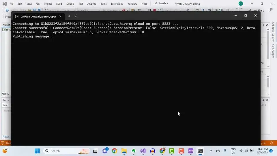 C# console app successful connection to your MQTT broker