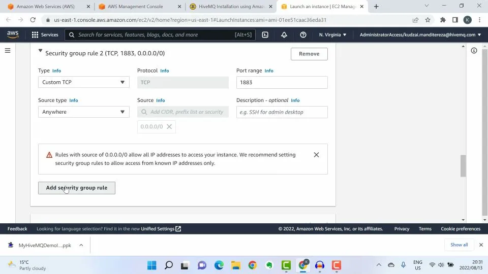 Adding security group rule