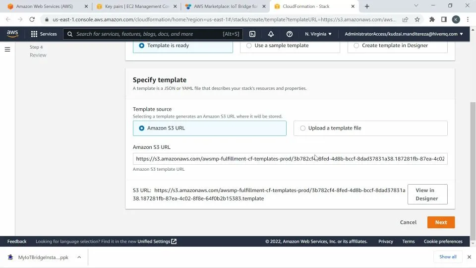 CloudFormation stack creation page