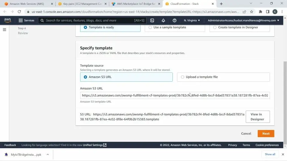 CloudFormation stack creation page