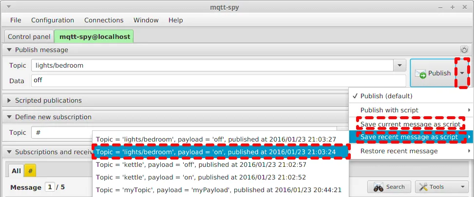 Saving the message in MQTT Spy
