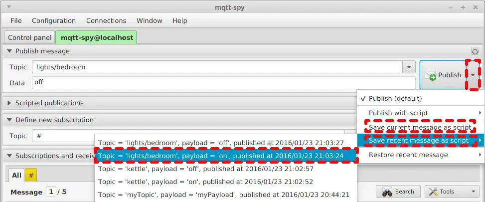 Saving the message in MQTT Spy