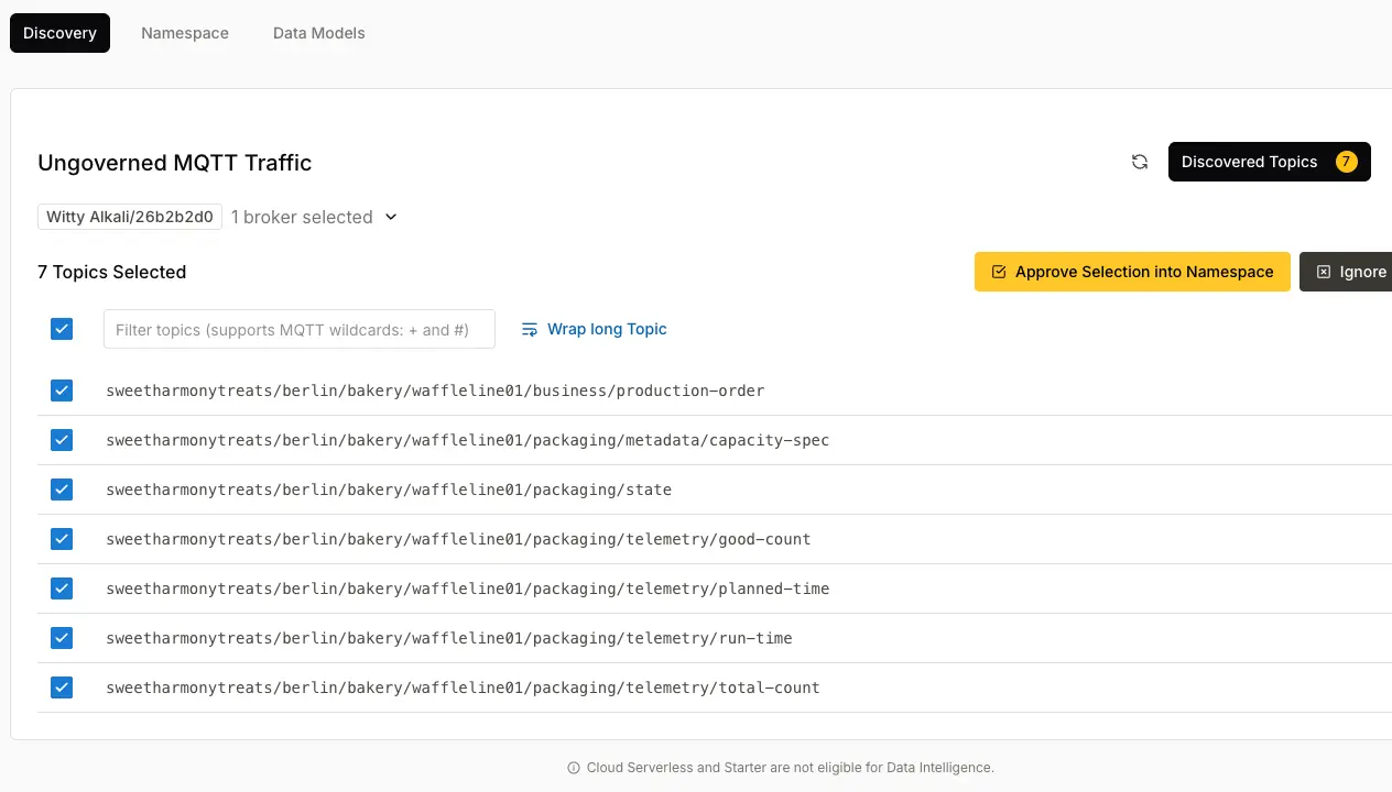 HiveMQ Contextualize interface for approving discovered MQTT topics into the Unified Namespace